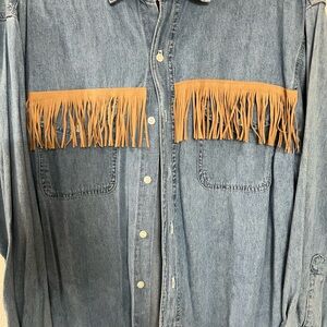 Denim Shirt with Fringe Detail